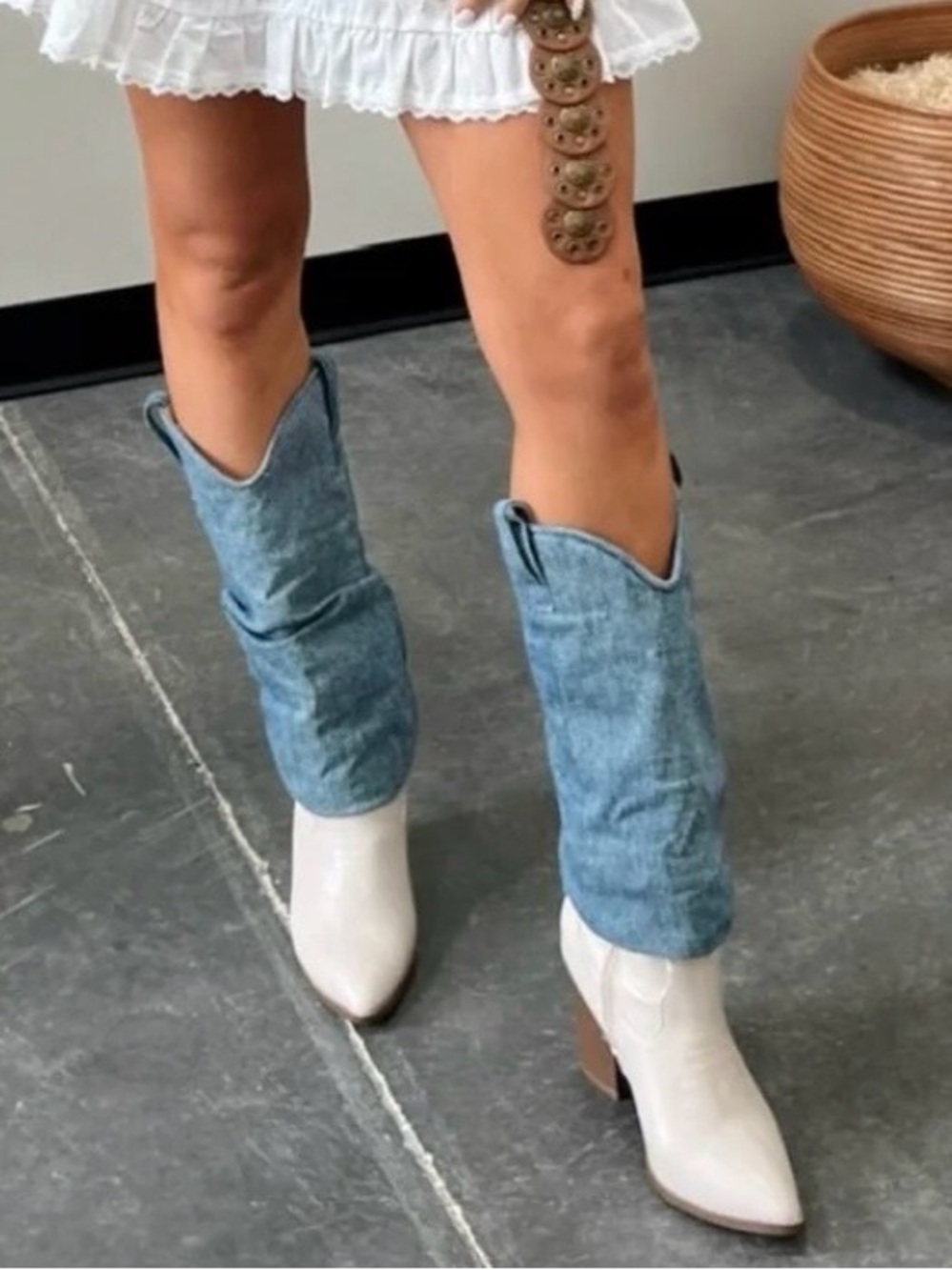Top Moda Denim Two Toned Cowboy Boots